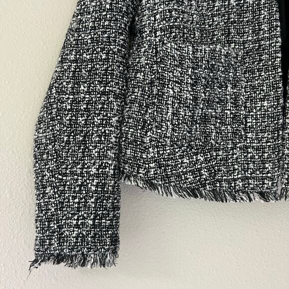 Adrienne Vittadini tweed raw edge open blazer pockets academia preppy fall S - Picture 3 of 16
